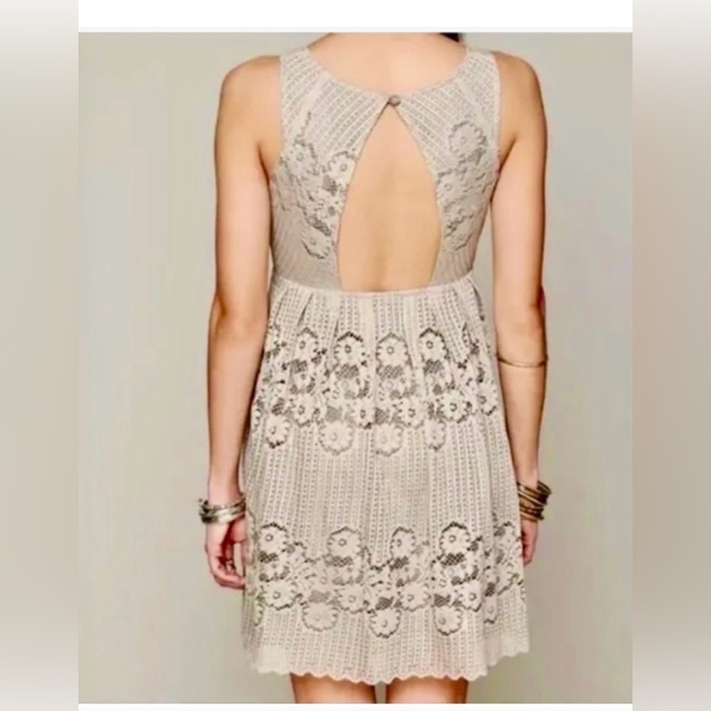 Free People Backless Lace Dress in Taupe - Picture 3 of 6
